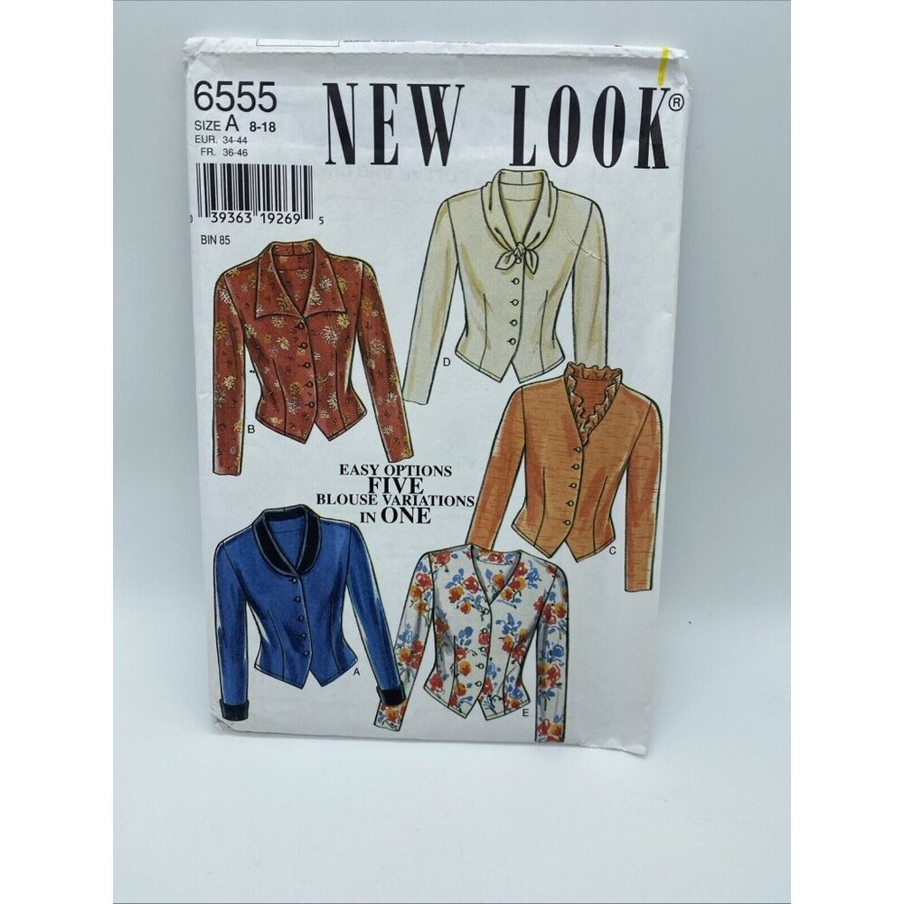 New Look 5 Blouse 8-18 Variations in One Sewing Pattern #6555 Uncut Factory Fold